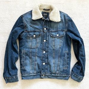 ZARA SHERPA LINED DENIM BUTTON UP JACKET Women’s SIZE Small